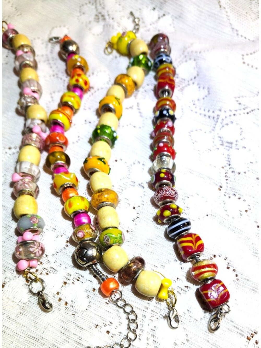 Murano Style Glass Bead Bracelets Set Of 7 925 Sterling Silver 7 & 8 Inches Mu - Picture 9 of 16